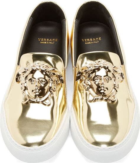 gold versace shoes white|versace slip on sneaker.